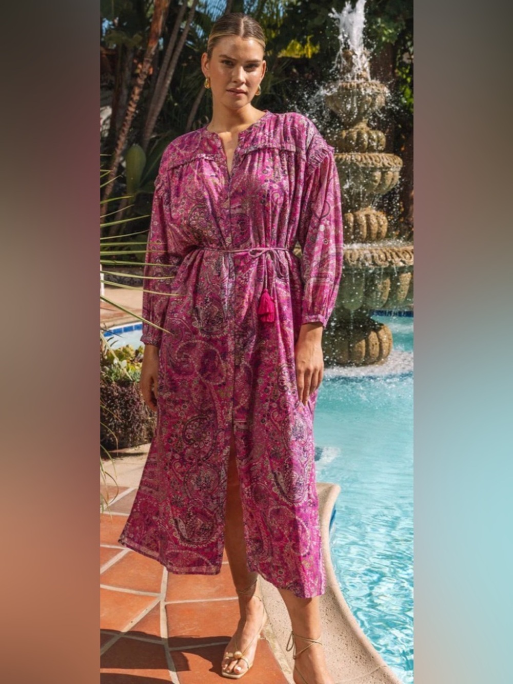 Cleobella Organic Cotton Ellen Ankle Dress In Caymen Paisley Pink Size Medium